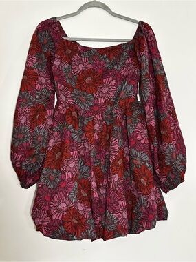 Pants Store Floral Long Sleeve Mini Dress in Red & Pink